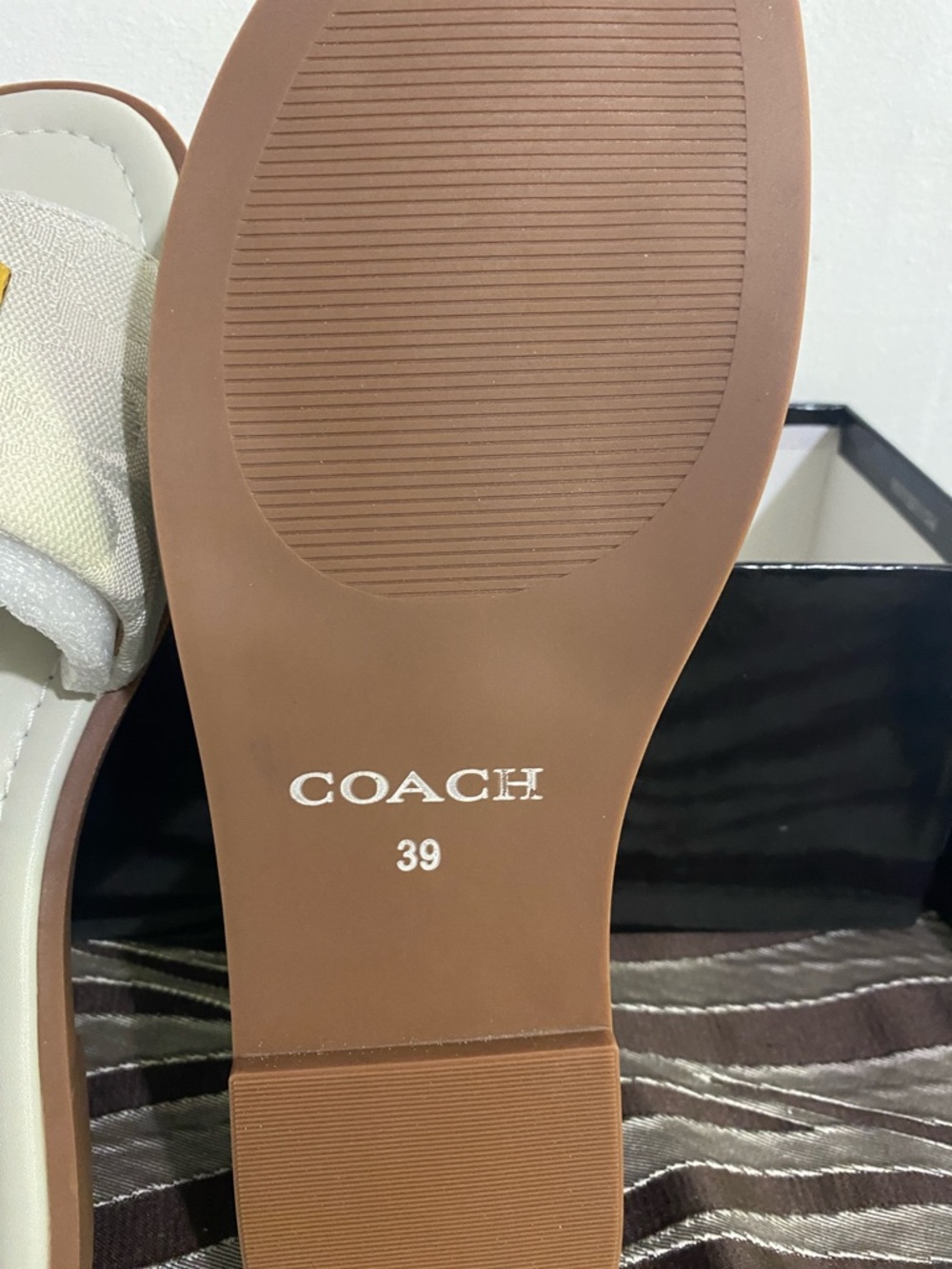 Coach Cream Logo Slide Sandals with Gold Accent - Picture 6 of 6